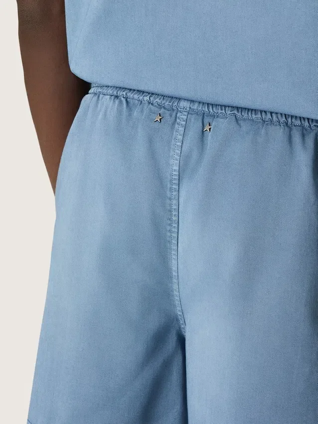 Pantaloni scurți unisex din twill de bumbac albastru deschis