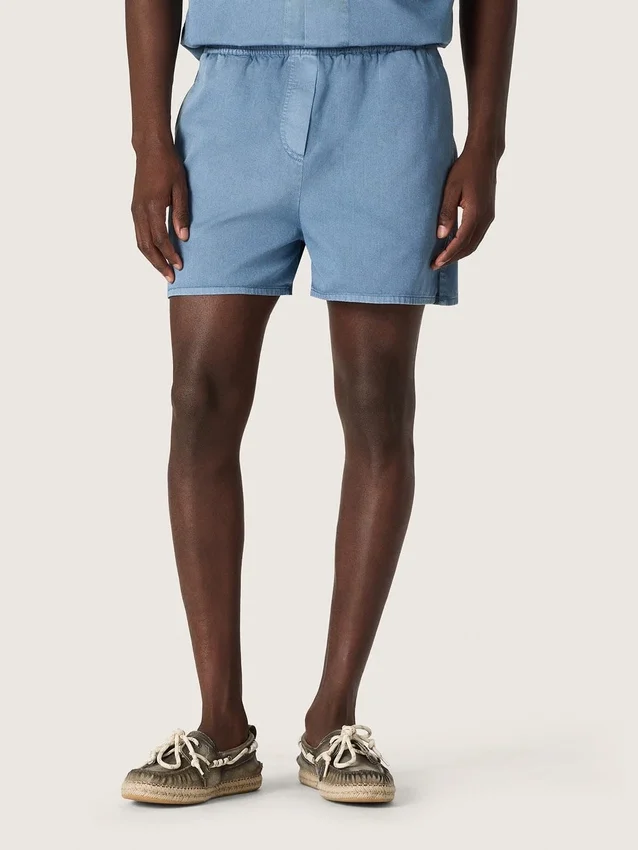 Pantaloni scurți unisex din twill de bumbac albastru deschis