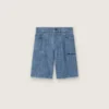 Pantaloni scurți unisex Journey din bumbac chambray albastru deschis, cu logo brodat