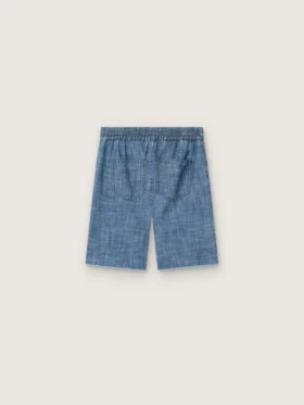 Pantaloni scurți unisex Journey din bumbac chambray albastru deschis, cu logo brodat