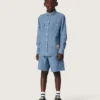 Pantaloni scurți unisex Journey din bumbac chambray albastru deschis, cu logo brodat