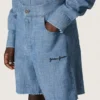 Pantaloni scurți unisex Journey din bumbac chambray albastru deschis, cu logo brodat