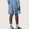 Pantaloni scurți unisex Journey din bumbac chambray albastru deschis, cu logo brodat