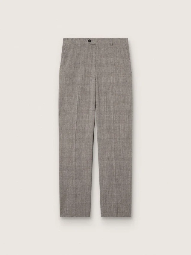 Pantaloni slim fit pentru bărbați, cu model Prince of Wales în carouri gri