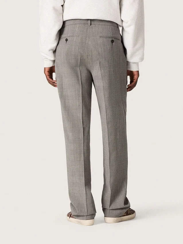 Pantaloni slim fit pentru bărbați, cu model Prince of Wales în carouri gri