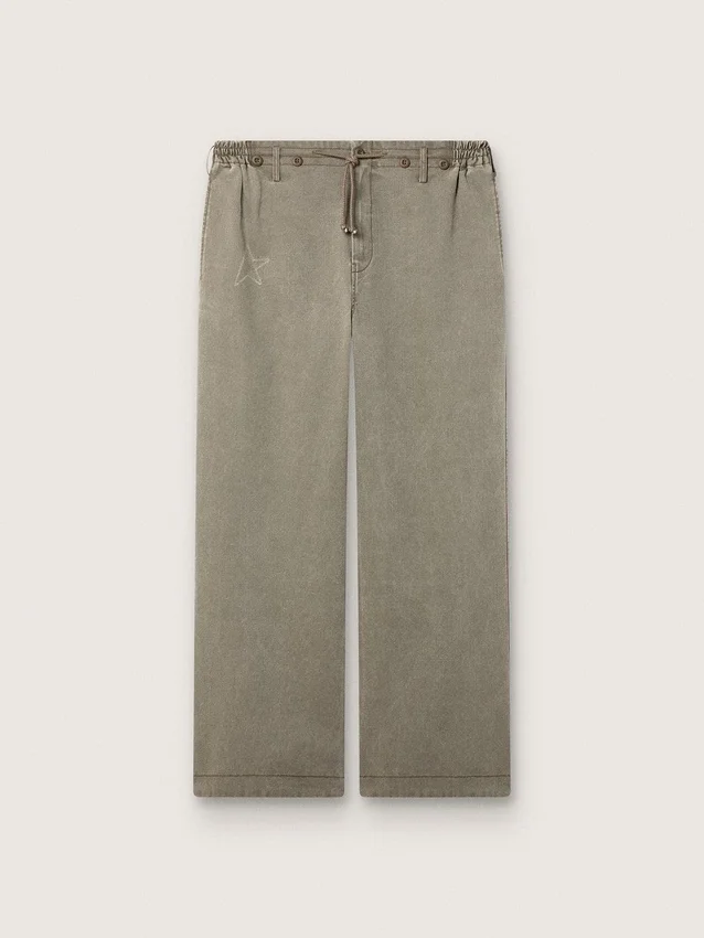 Pantaloni unisex din denim gri, cu șnur și stea