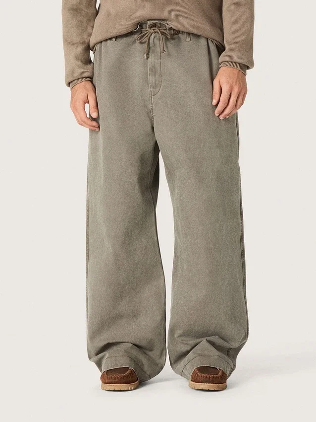 Pantaloni unisex din denim gri, cu șnur și stea