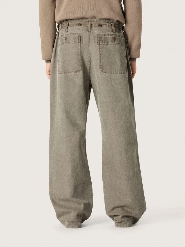 Pantaloni unisex din denim gri, cu șnur și stea