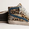 Papuci Slide fără șireturi pentru femei din piele de ponei cu imprimeu leopard și stea din piele argintie