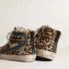 Papuci Slide fără șireturi pentru femei din piele de ponei cu imprimeu leopard și stea din piele argintie