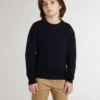 Pulover albastru cu guler rotund pentru băieți, cu inscripție „Golden” pe spate
