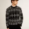 Pulover bărbătesc cu guler rotund din amestec de lână, cu model argyle jacquard