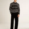 Pulover bărbătesc cu guler rotund din amestec de lână, cu model argyle jacquard