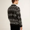 Pulover bărbătesc cu guler rotund din amestec de lână, cu model argyle jacquard