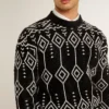 Pulover bărbătesc cu guler rotund din amestec de lână, cu model argyle jacquard
