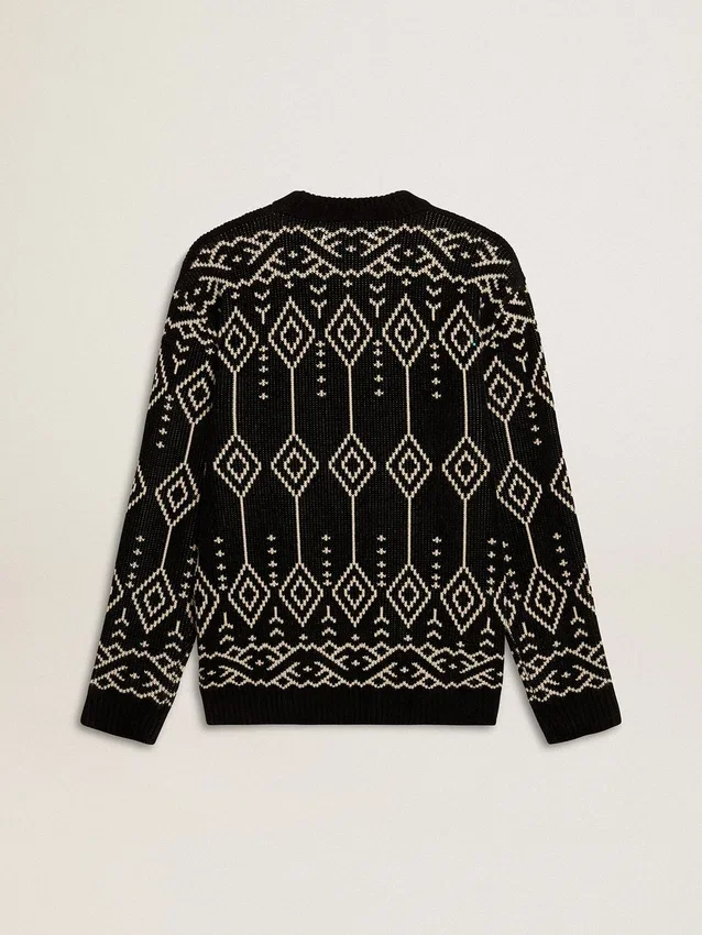 Pulover bărbătesc cu guler rotund din amestec de lână, cu model argyle jacquard