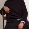 Pulover bărbătesc cu guler rotund din bumbac albastru închis, cu logo