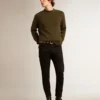 Pulover bărbătesc cu guler rotund din bumbac verde militar