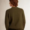 Pulover bărbătesc cu guler rotund din bumbac verde militar