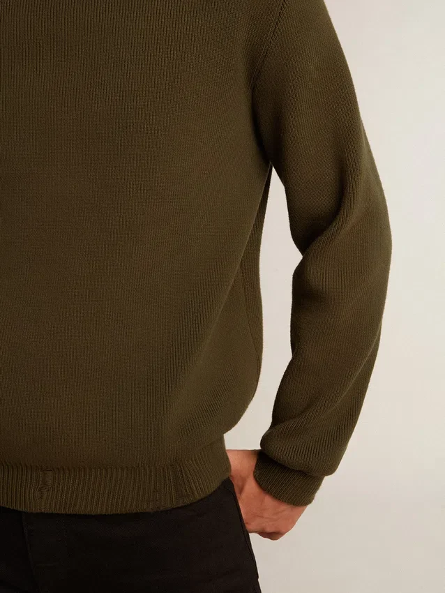 Pulover bărbătesc cu guler rotund din bumbac verde militar
