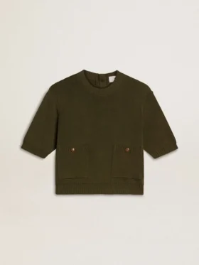Pulover cu mâneci scurte pentru femei, din bumbac verde militar