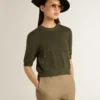 Pulover cu mâneci scurte pentru femei, din bumbac verde militar