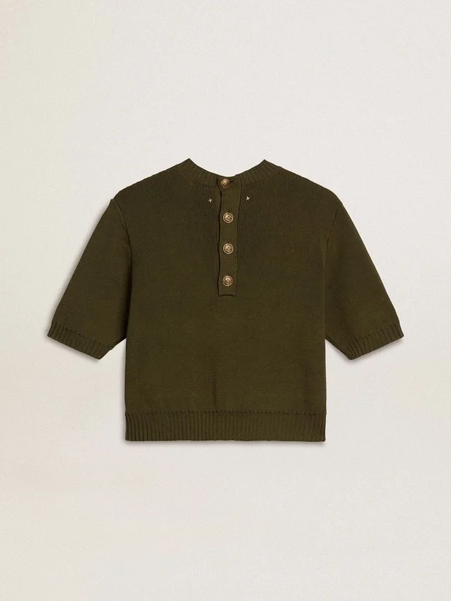 Pulover cu mâneci scurte pentru femei, din bumbac verde militar