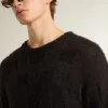 Pulover negru din lână pentru bărbați, cu efect uzat