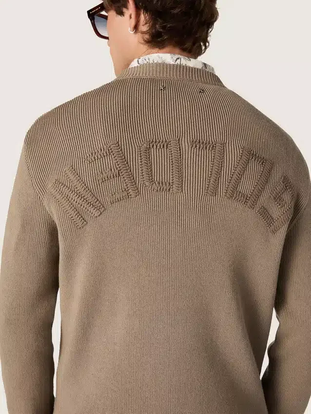 Pulover pentru bărbați din bumbac organic de culoare gri-bej deschis, cu logo brodat