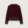 Pulover pentru femei cu guler rotund din lână de culoare burgund, cu broderie din strasuri