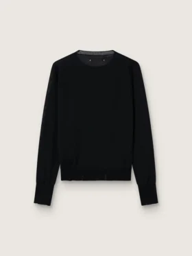 Pulover pentru femei cu guler rotund din lână neagră