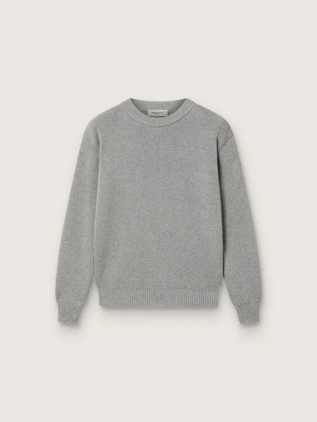Pulover unisex Golden pentru copii, din tricot cu nervuri gri melanj, cu logo pe spate