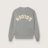 Pulover unisex Golden pentru copii, din tricot cu nervuri gri melanj, cu logo pe spate