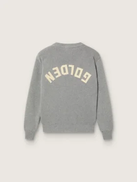 Pulover unisex Golden pentru copii, din tricot cu nervuri gri melanj, cu logo pe spate