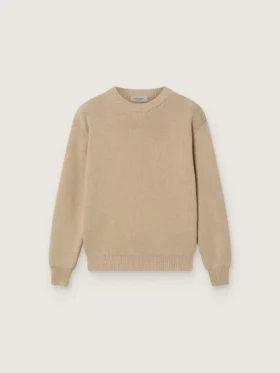 Pulover unisex pentru copii, de culoare bej auriu, cu nervuri și logo pe spate
