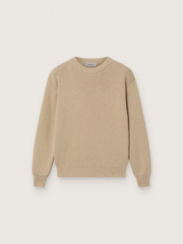 Pulover unisex pentru copii, de culoare bej auriu, cu nervuri și logo pe spate
