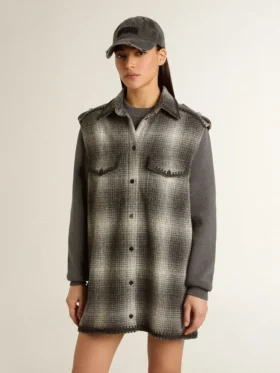 Rochie-cămășă din amestec de lână, gri închis, pentru femei