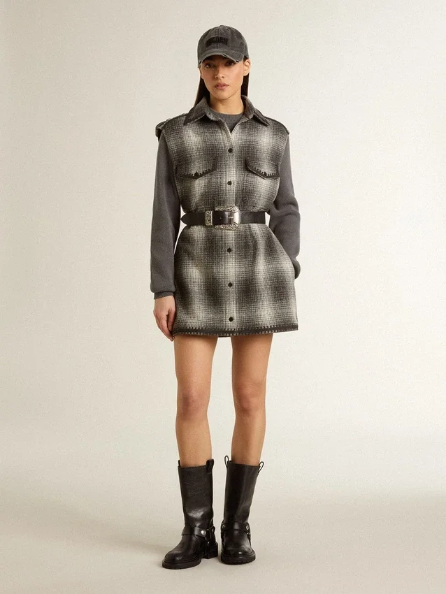 Rochie-cămășă din amestec de lână, gri închis, pentru femei