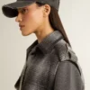 Rochie-cămășă din amestec de lână, gri închis, pentru femei