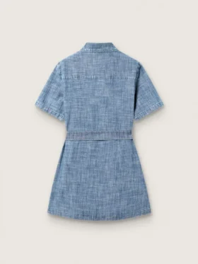 Rochie-cămașă cu mâneci scurte pentru fete „Journey”, din bumbac chambray albastru deschis, cu aplică brodată