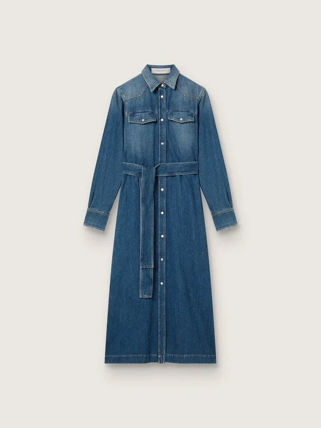 Rochie-cămașă din denim pentru femei, cu curea