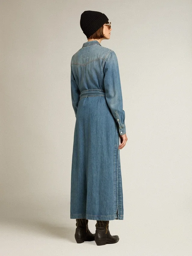 Rochie-cămașă din denim pentru femei, cu curea