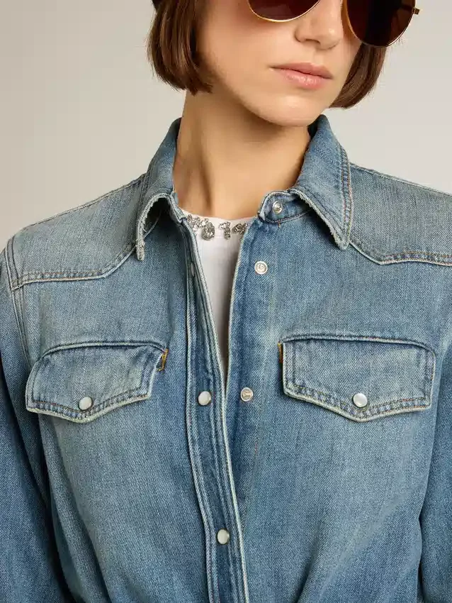 Rochie-cămașă din denim pentru femei, cu curea
