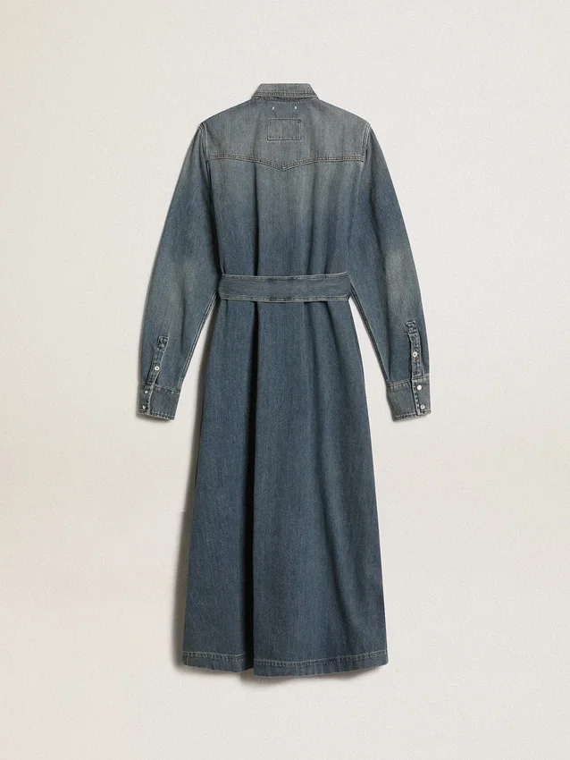 Rochie-cămașă din denim pentru femei, cu curea