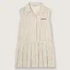 Rochie-cămașă fără mâneci, cu dungi, pentru fete, în culorile ecru, bej și gri