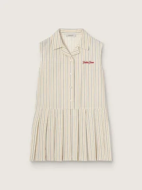 Rochie-cămașă fără mâneci, cu dungi, pentru fete, în culorile ecru, bej și gri