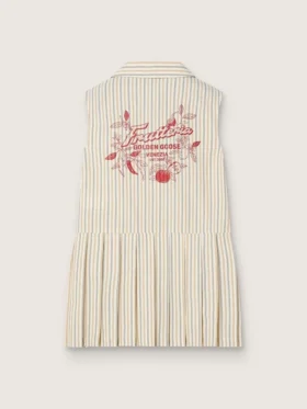 Rochie-cămașă fără mâneci, cu dungi, pentru fete, în culorile ecru, bej și gri