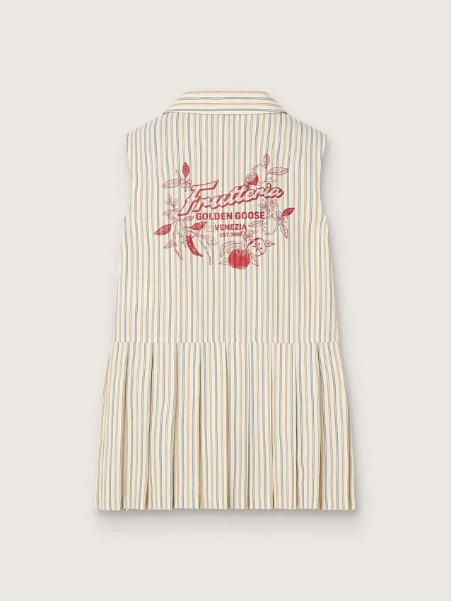 Rochie-cămașă fără mâneci, cu dungi, pentru fete, în culorile ecru, bej și gri