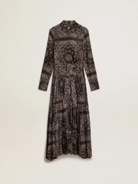 Rochie-cămașă gri antracit cu imprimeu paisley