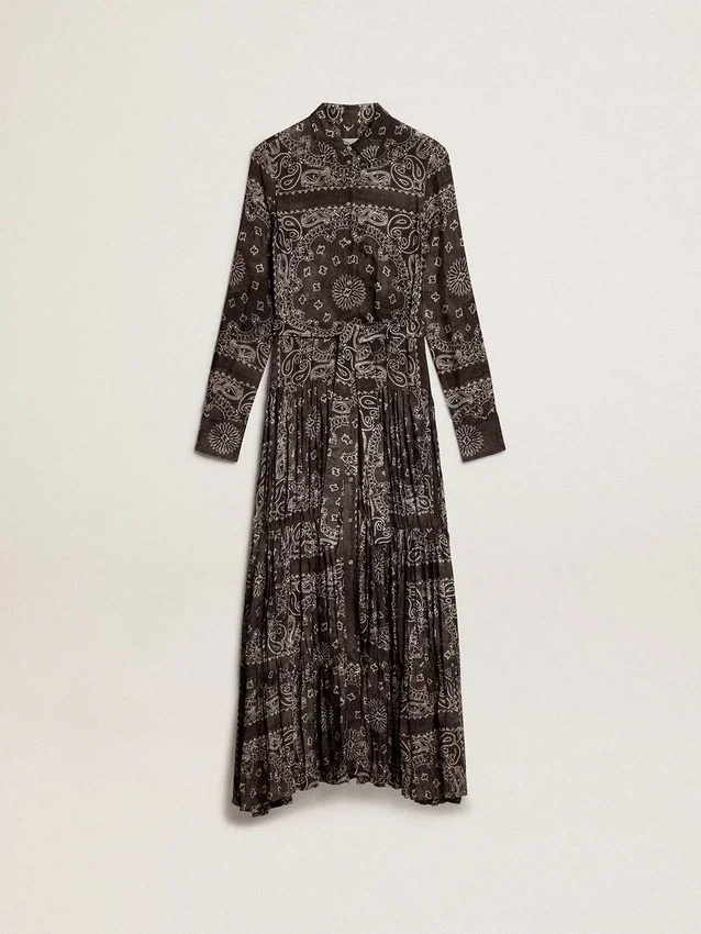 Rochie-cămașă gri antracit cu imprimeu paisley
